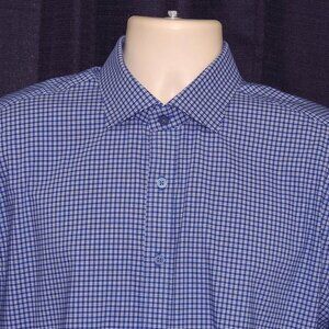 Twillory Dark Blue Mini Check Plaid Long Sleeve Shirt TAILORED FIT 17 - 32/33